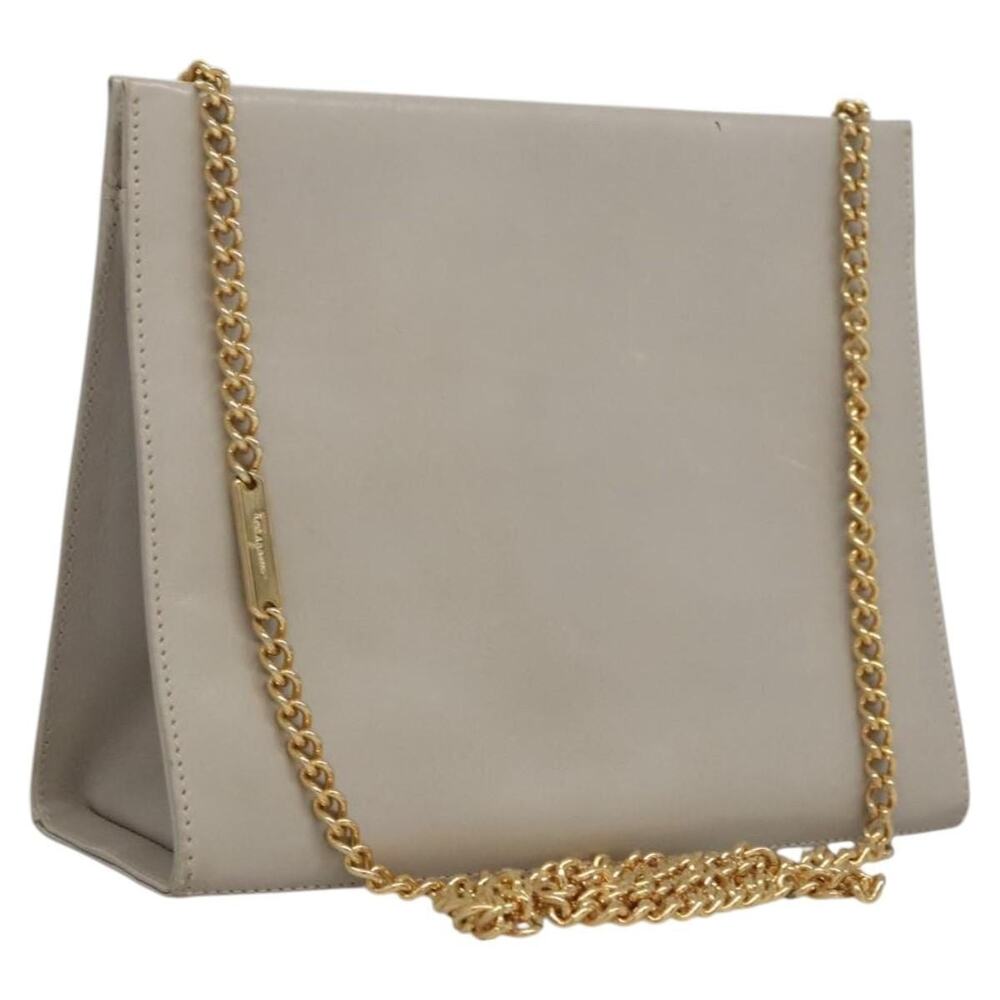 Salvatore Ferragamo Leather Chain Shoulder Bag Beige